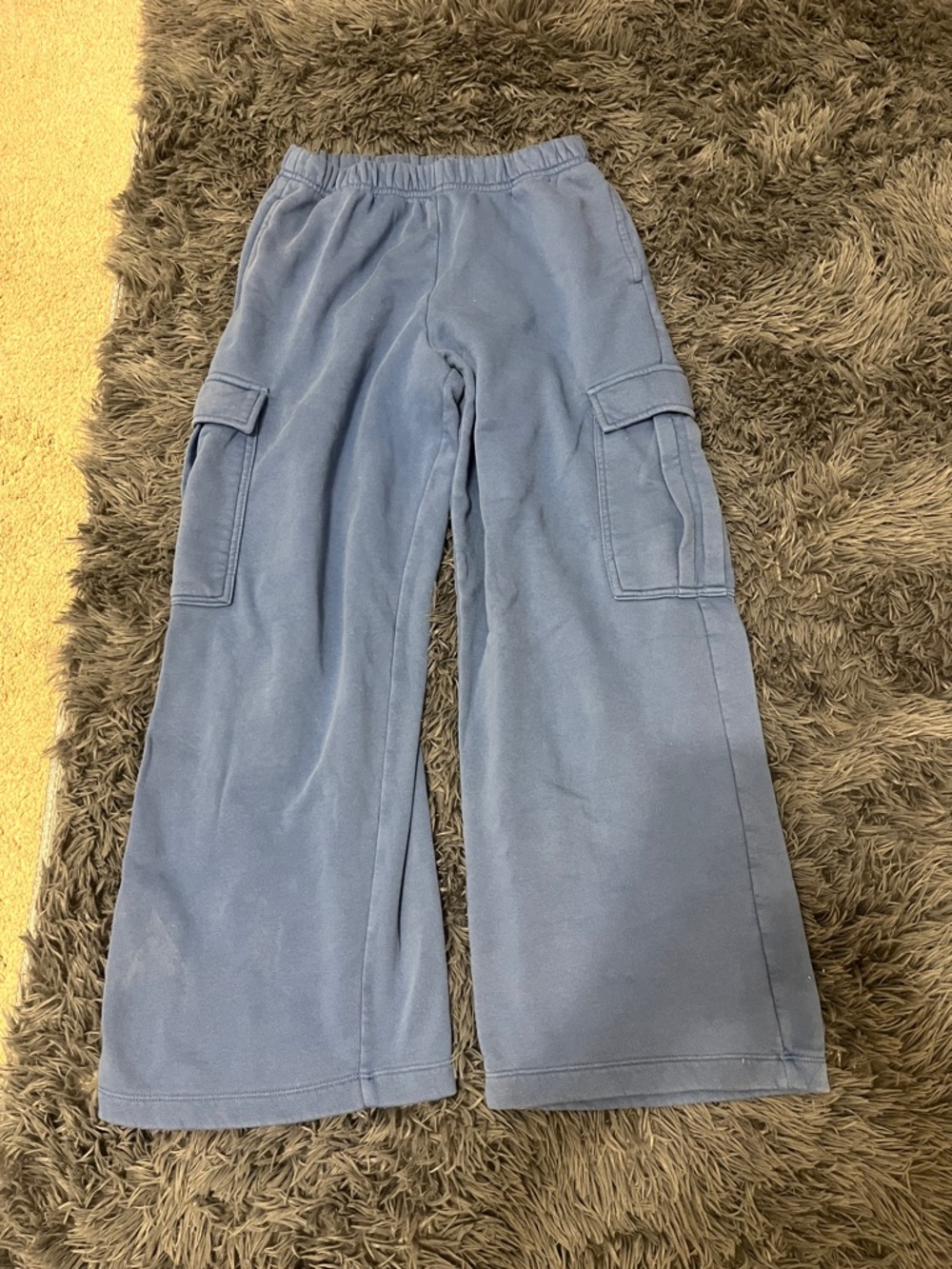 Kids Blue Cargo Fleece Joggers with Elastic Waist